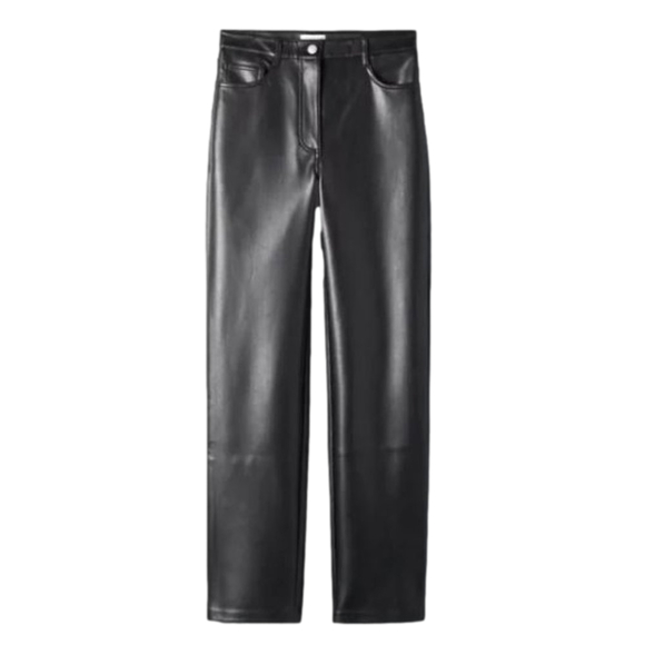 Aritzia Wilfred Melina High Rise Faux Leather Straight Leg Pant in Black 14Short - Picture 1 of 15